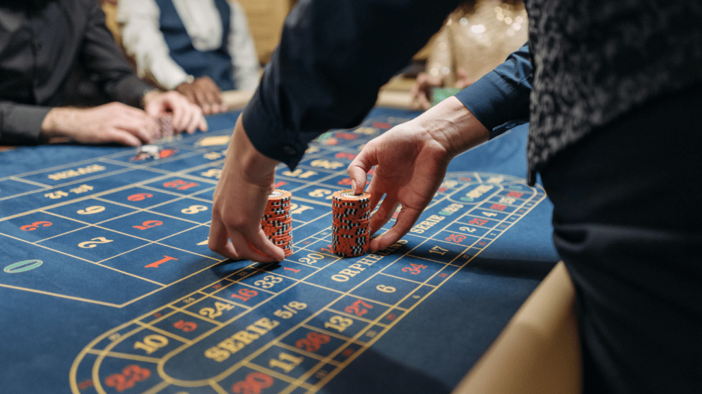 Dealer holding chips